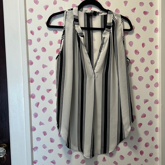 Olivaceous Tops - Olivaceous Black and White Vertical Striped Sleeveless V Neck Blouse Size Large